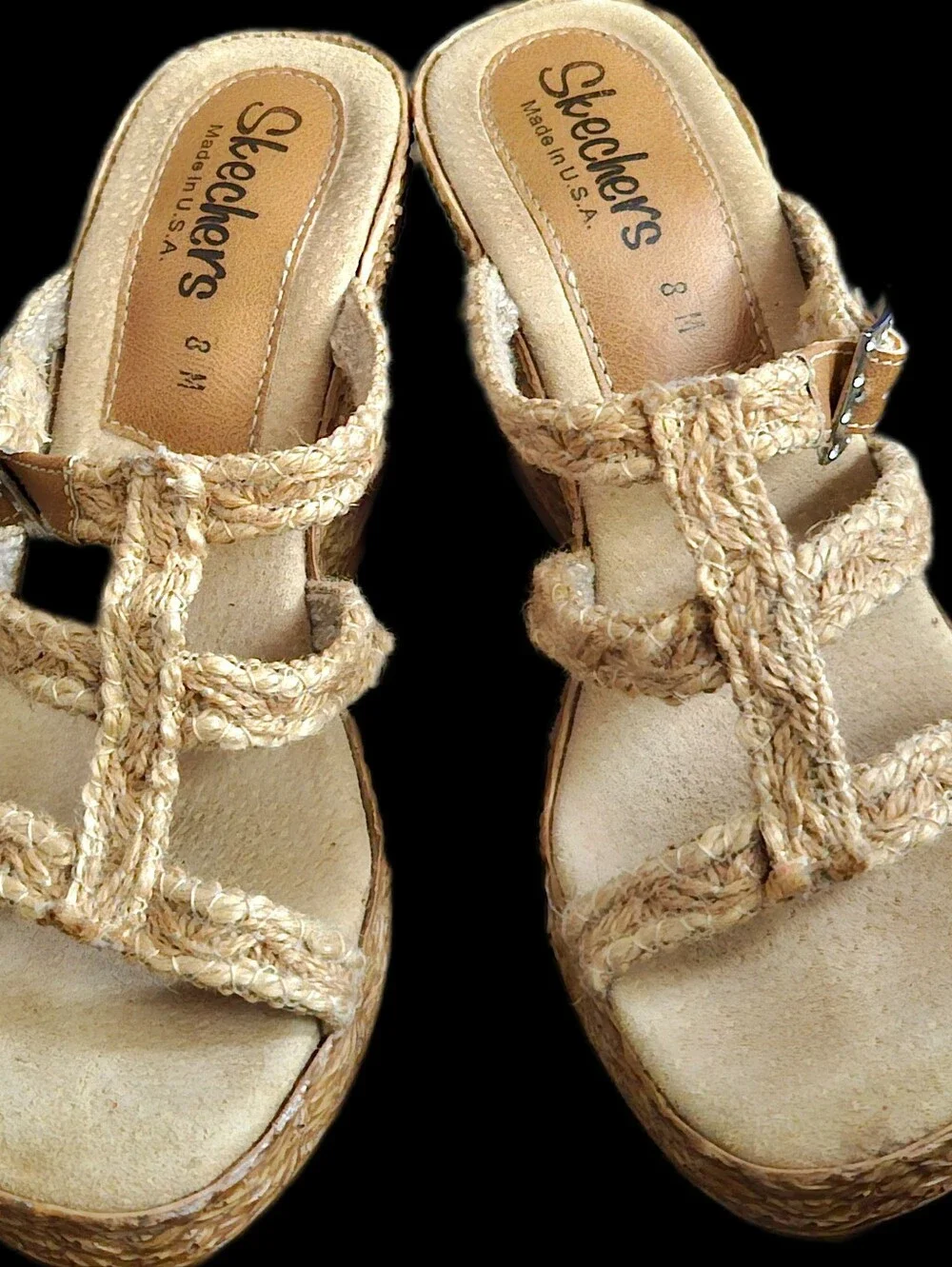 NWOT Skechers Natural Beige Espadrille Wedge Sandals